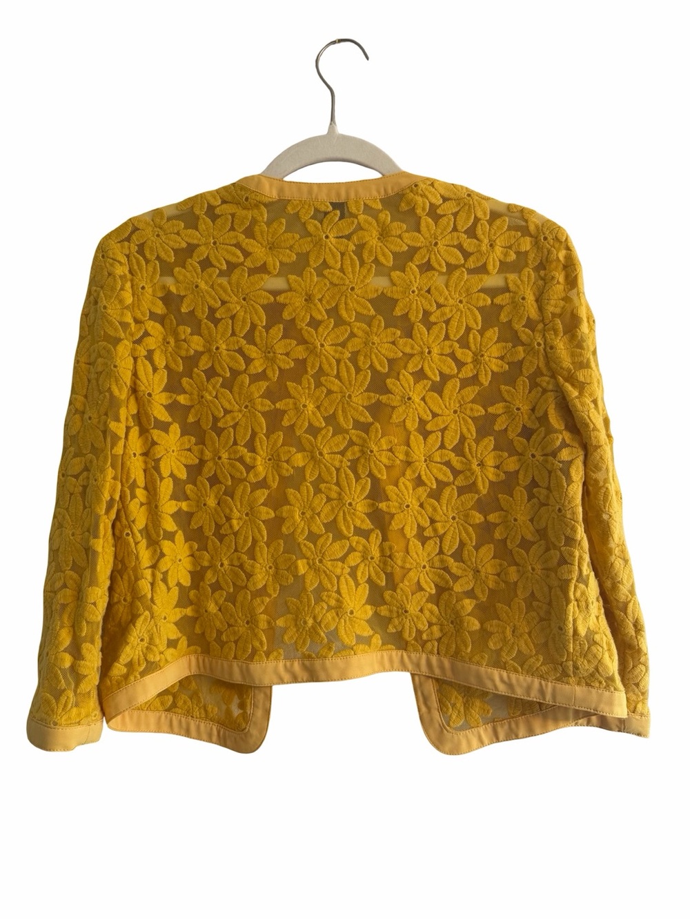 Anne Klein Yellow Floral Embroidered Mesh Open Front Jacket Size M - Picture 3 of 8